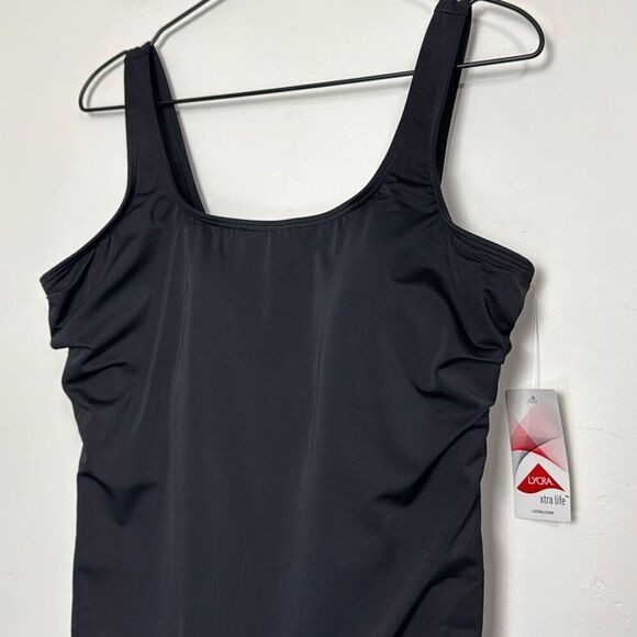 Lands End Black Square Neck One Piece Swimsuit 16DD NWT - Picture 2 of 5